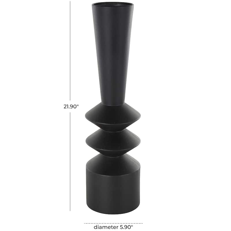 Metal Art Deco Fluted Vase - Black - Roche River Decor - 6"W x 6"L x 22"H