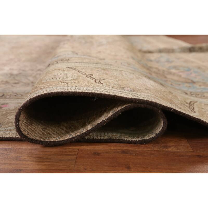 Hand Knotted Oriental 100% Wool Carpet Traditional Floral Brown Tabriz Area Rug - 11' 10'' X 8' 10''