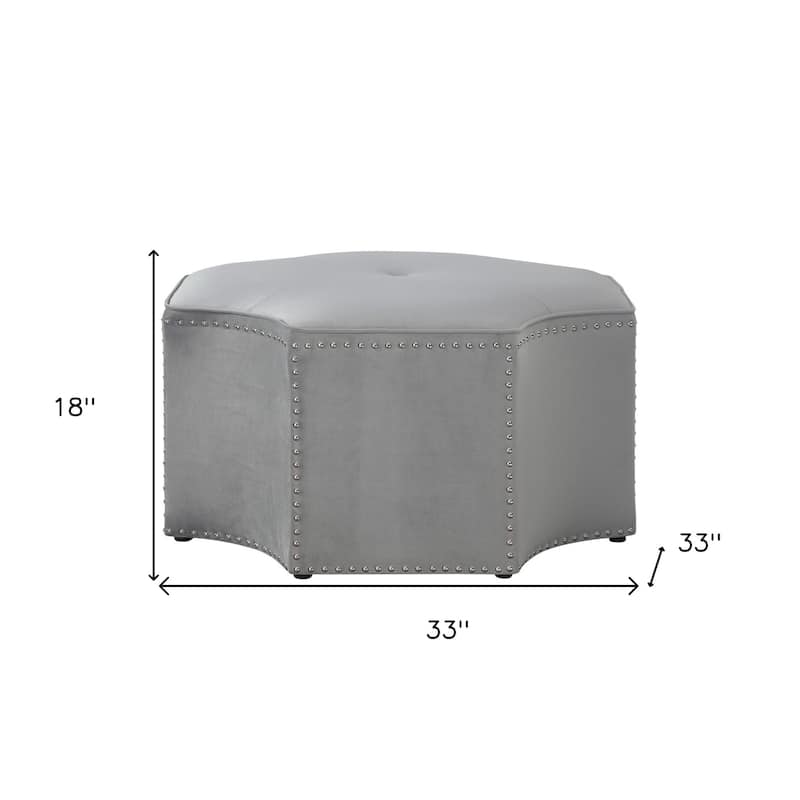 33" Gray Velvet Tufted Octagonal Cocktail Ottoman