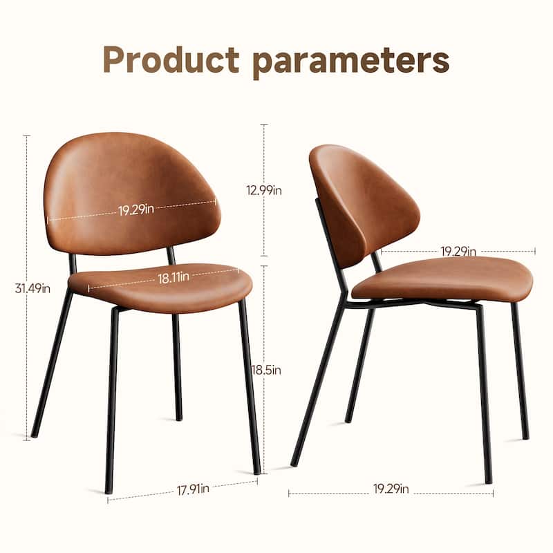 Set of 4 Upholstered PU Leather Dining Chairs Mid-Century Modern Dining Chairs with Curved Backrest for Dining Room Kitchen