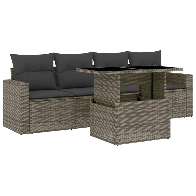vidaXL Patio Sofa Set with Cushions Outdoor Furniture 5 Piece Poly Rattan - 21.7 x 39.4 x 28.7 in