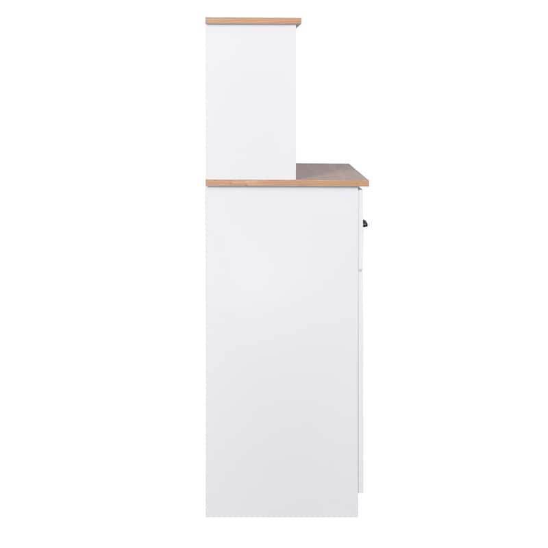 White Wooden Kitchen Pantry Cabinet with Microwave Shelf, Drawer and Closed Cabinets, Pantry Room Storage Microwave Cabinet