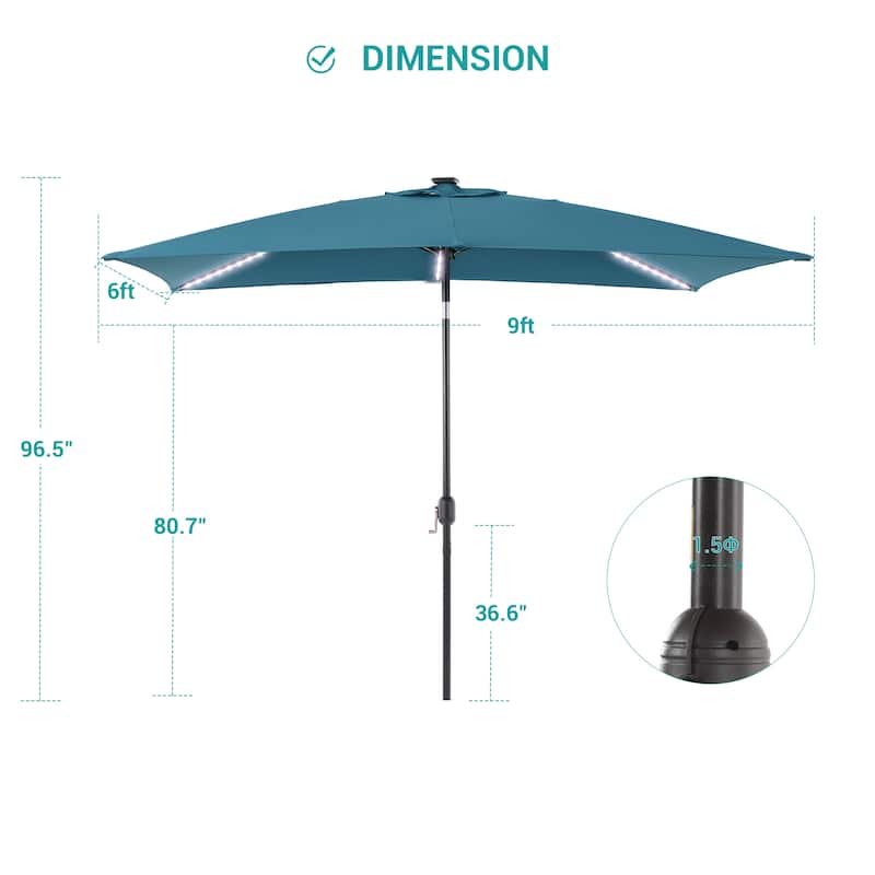 BONOSUKI 6x9FT LED Patio Market Umbrellas Table Umbrella w/Tilt Button