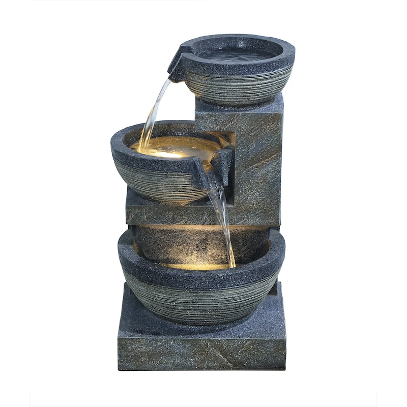 Enchanting Outdoor Fountain with 12 Warm White LED Lights Gray/Black
