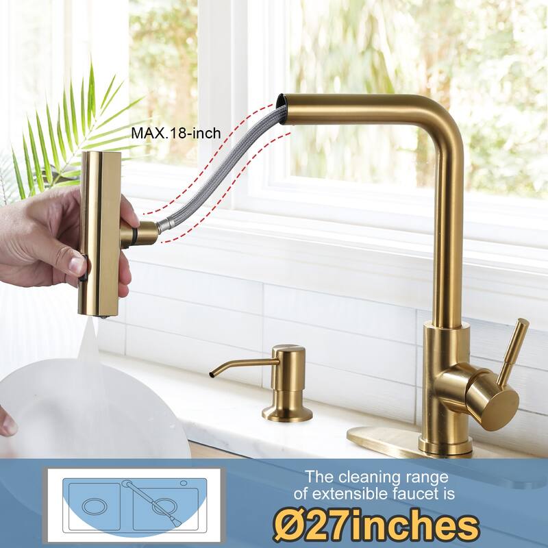 WOWOW Single Handle Waterfall Pull Down Sprayer Kitchen Faucet