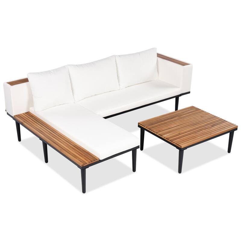 89.4'' Patio Furniture Set with Removable Cushions and Coffee Table,Outdoor Conversation Sectional Sofa for Backyard, Porch