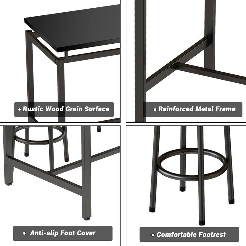 Eureka Industrial Modern Counter Height Pub 5-piece Dining Set, Wood Rustic Kitchen Dining Bar Set For Dining Room, Apartment