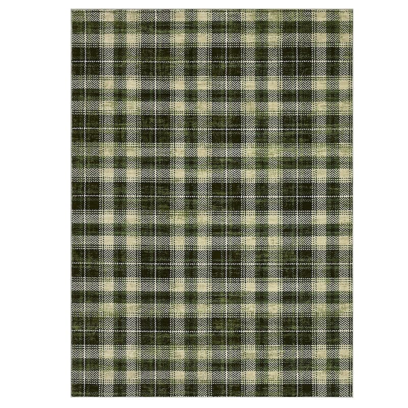 Garvee Earthy Plaid Soft Low Pile Foldable Area Rug