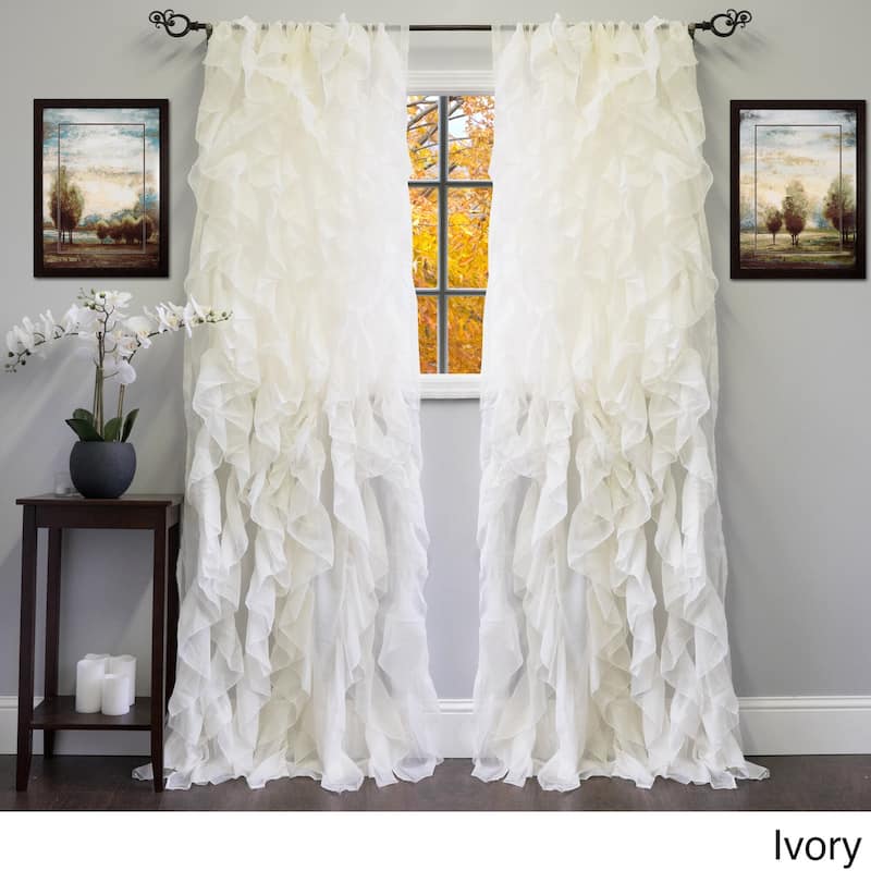 Sweet Home Collection Chic Sheer Voile Vertical Ruffled Tier Window Single Panel Curtain - 84" Long - Ivory