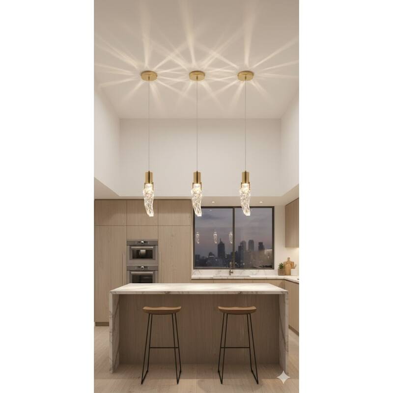 1 Light Gold Metal LED Pendant With A Clear Crystal Stone