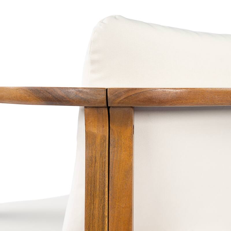 Christopher Knight Home - 7-Piece Outdoor Acacia Wood Dining Set with Curved Arm Chairs & 71" Expandable Dining Table