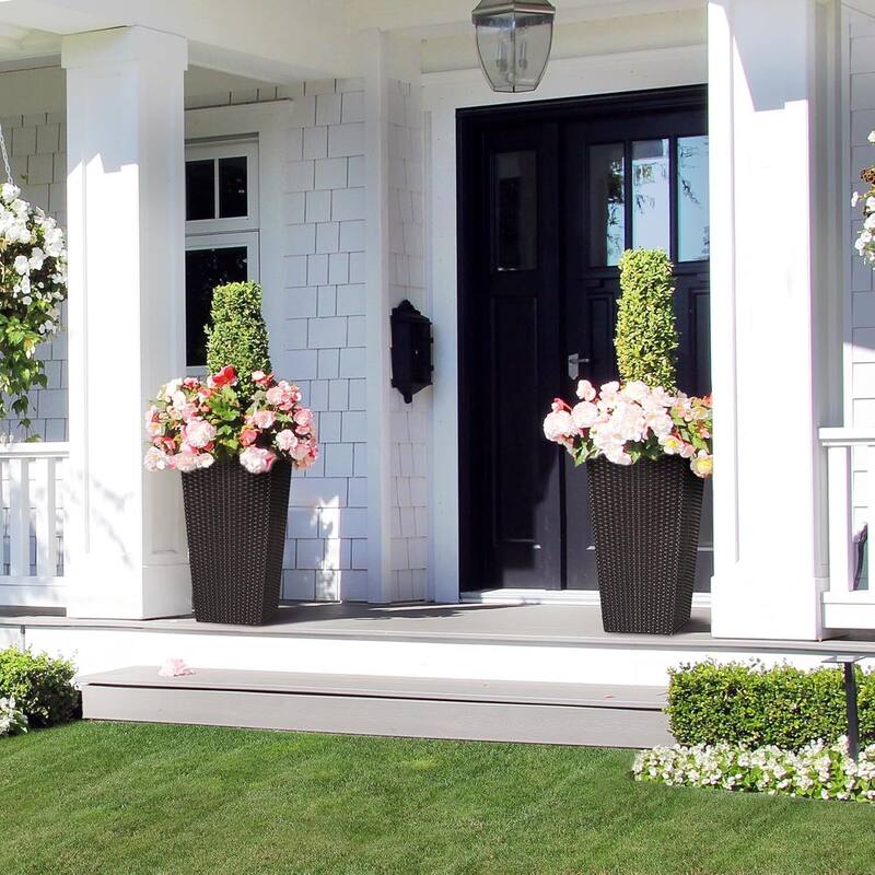 Set of 2 Garden Decor 22.5" Tall Indoor Outdoor Planters with Tray & Water Level Gauge