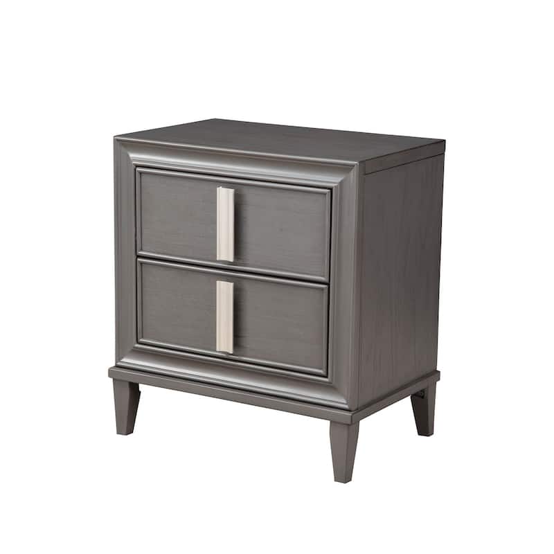 Champagne Metallic Nightstand with Spacious Drawers - Elegant Modern Bedside Table