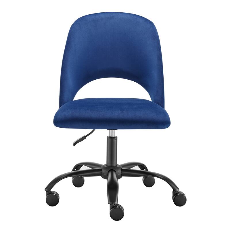 Blue And Black Steel And Velvet Adjustable Swivel Rolling Office Chair