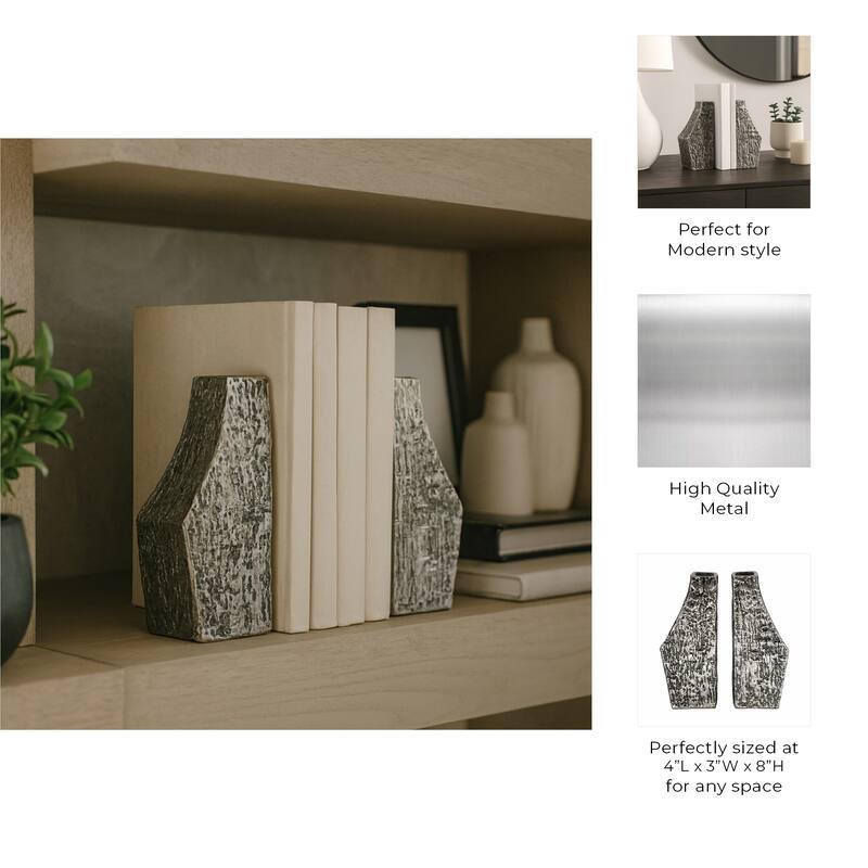 Modern Textured Decorative Bookends - Set of 2, 8" Black and Silver - 8.0"