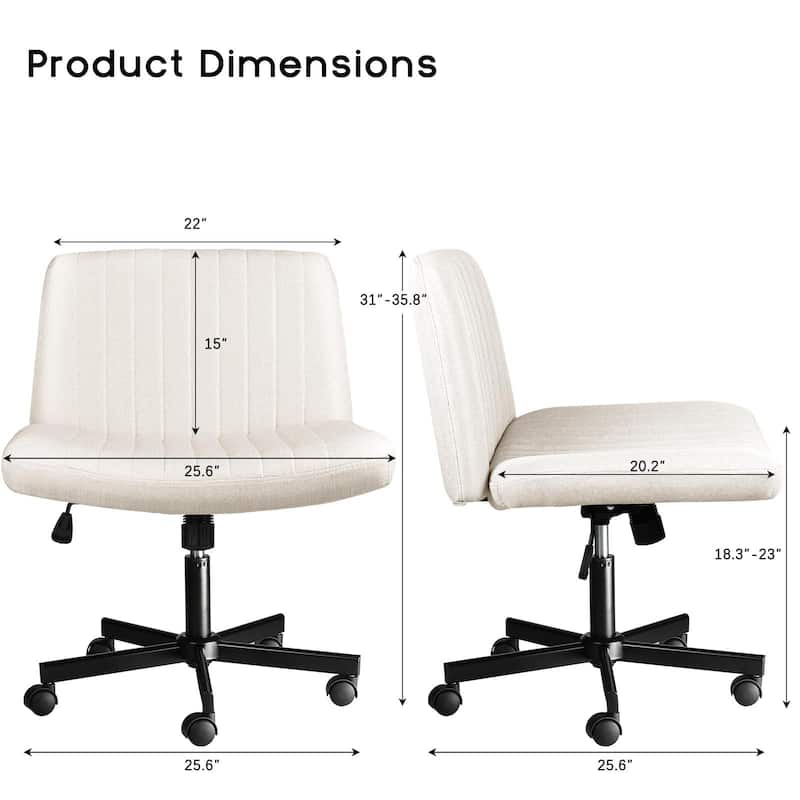 Bossin Criss Cross Chair Armless Office Desk Chair with Wheels,Fabric Padded Cross Legged Chair, Swivel Wide Seat Vanity Chair