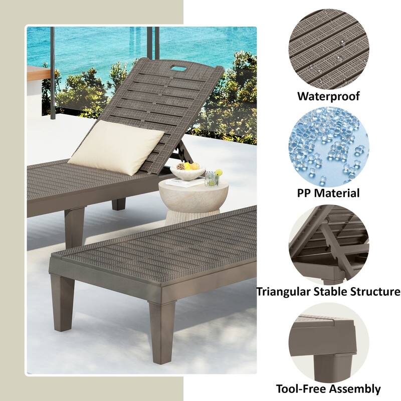 2-Piece Outdoor Resin Chaise Lounges Chairs with Adjustable Backrest