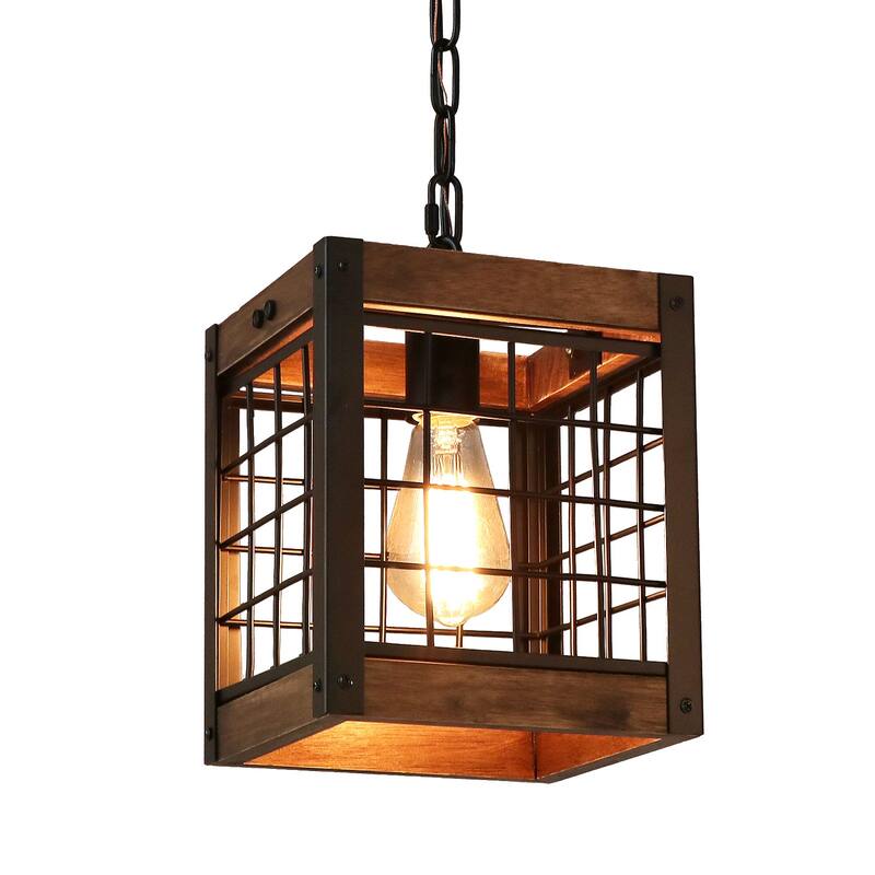 Anmytek Rustic Kitchen Pendant Lighting Fixture Industrial Wood Metal Chandelier for Dining Room