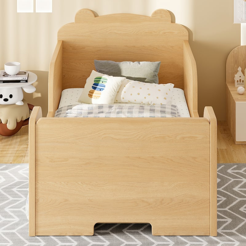 Toddler Floor Bed Frame - Bear Shape Cot Bed for Boys & Girls Ages 3-6
