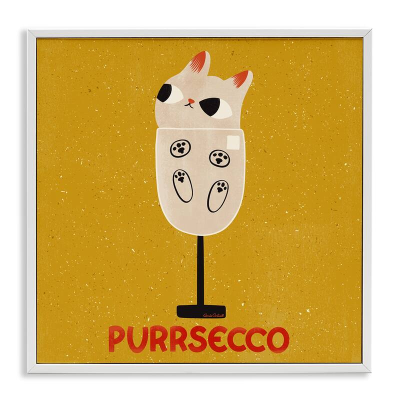 Stupell Purrsecco Cat Wine Framed Giclee Art Design By Carrie Cantwell - 12 x 12 - White