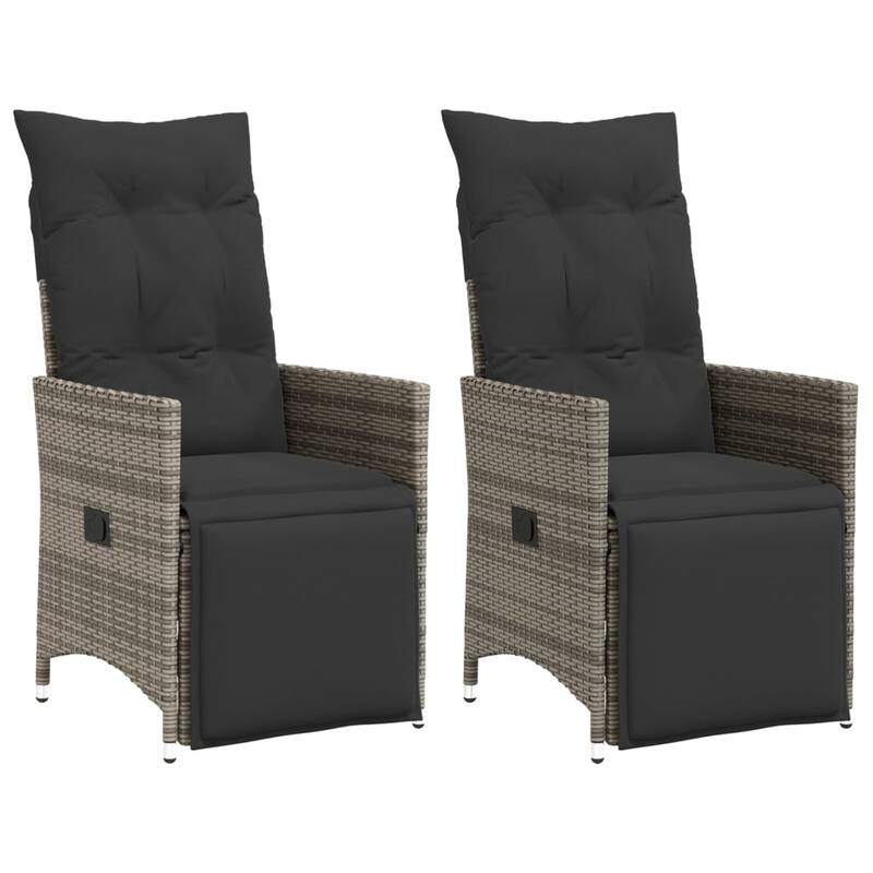 vidaXL Reclining Patio Chairs with Cushions Armchair Outdoor Seating Poly Rattan - 23.2 x 22.0 x 36.2 - Gray With footrest