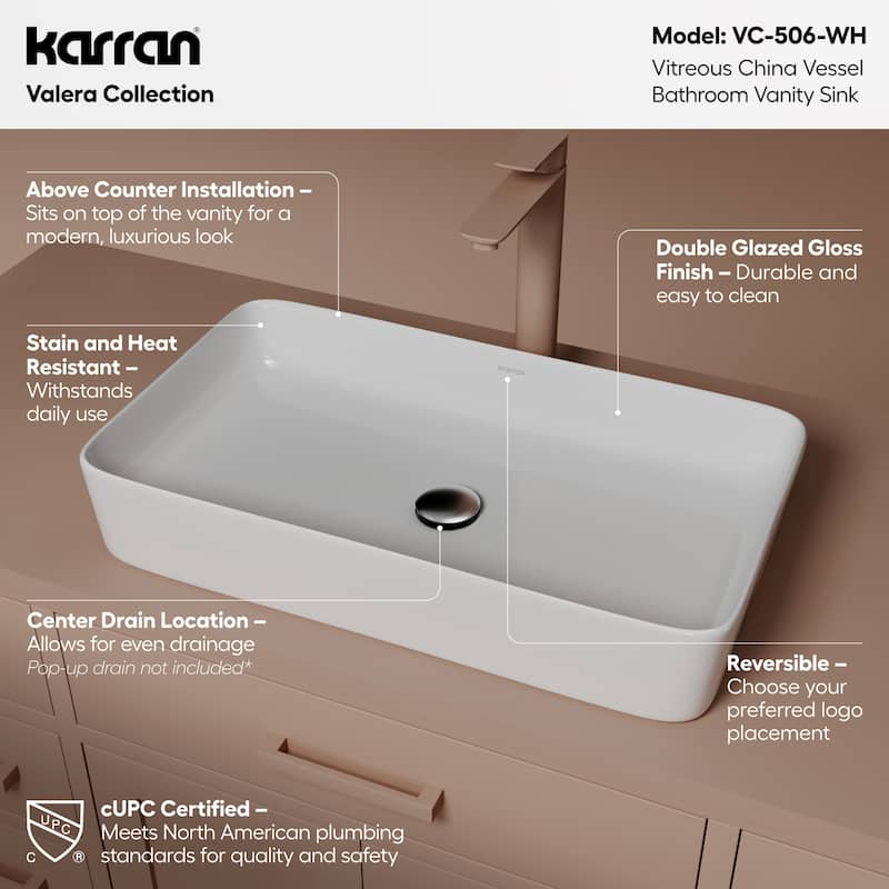 Karran Valera 24" Vitreous China Vessel Bathroom Sink in White