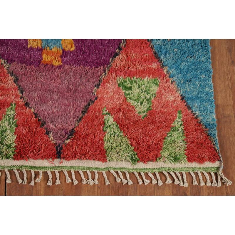 Colorful Trellis Moroccan Area Rug Handmade Geometric Wool Carpet - 7'7" x 11'0"