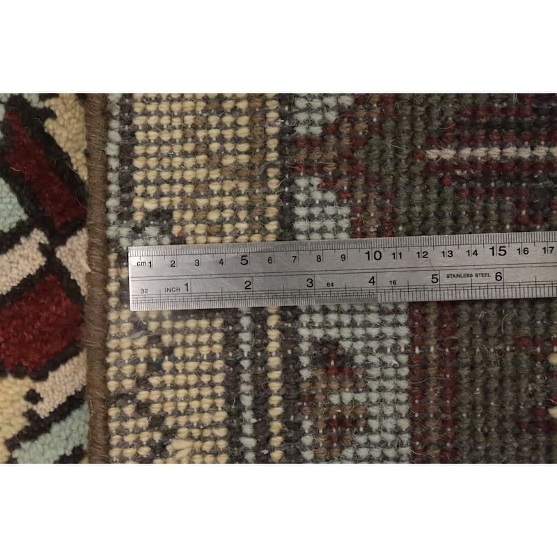 Hand Knotted Oriental 100% Wool Carpet Traditional Geometric Navy Blue & Blues Kazak Runner Rug - 7' 11'' X 2' 6''