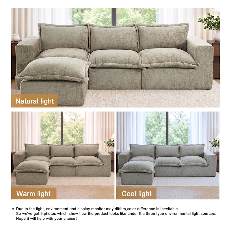Chenille No Assembly Modular Sectional Sofa Cloud Couch with Ottoman