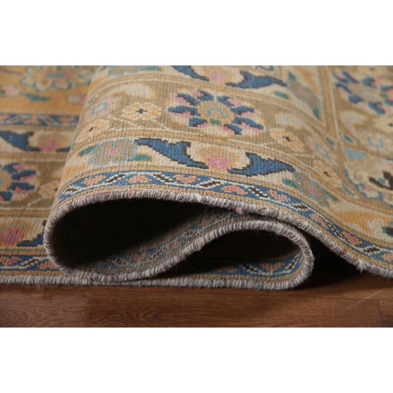 Hand Knotted Oriental 100% Wool Carpet Traditional Floral Yellow & Gold Mashad Area Rug - 12' 4'' X 9' 7''