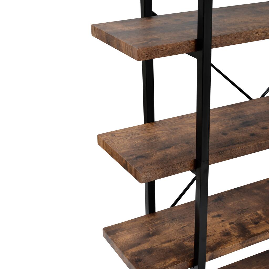 5-tier Industrial Bookcase with Rustic Wood and Metal Frame