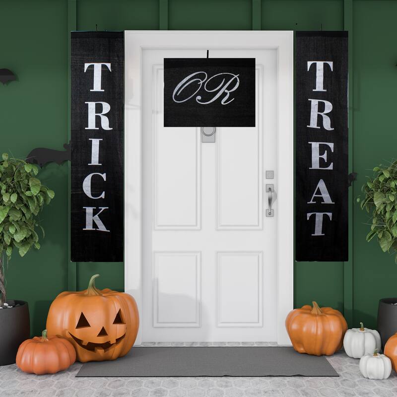Set of 3 Black White Trick or Treat Outdoor Halloween Banners 19.25"