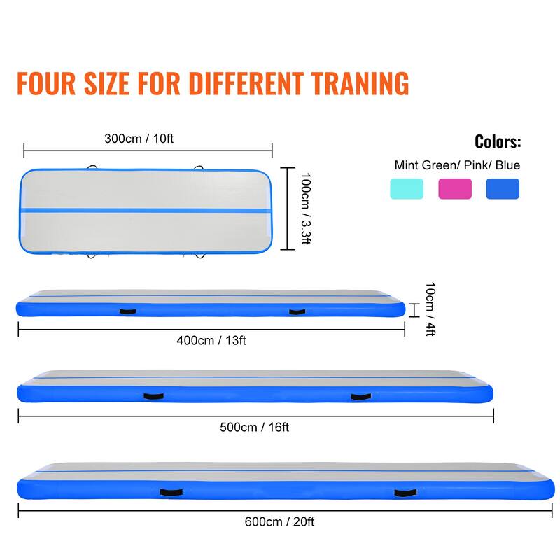 Gymnastics Air Mat, 4 inch Thickness Inflatable Gymnastics Tumbling Mat, Tumble Track with Electric Pump, Training Mats - 10 ft