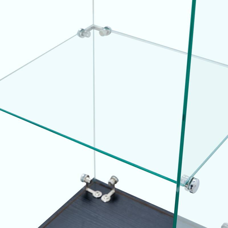 Roomfitters Glass Display Cabinet with 3 Adjustable Shelves and Soft-Close Drawers, Ideal for Storage, Black