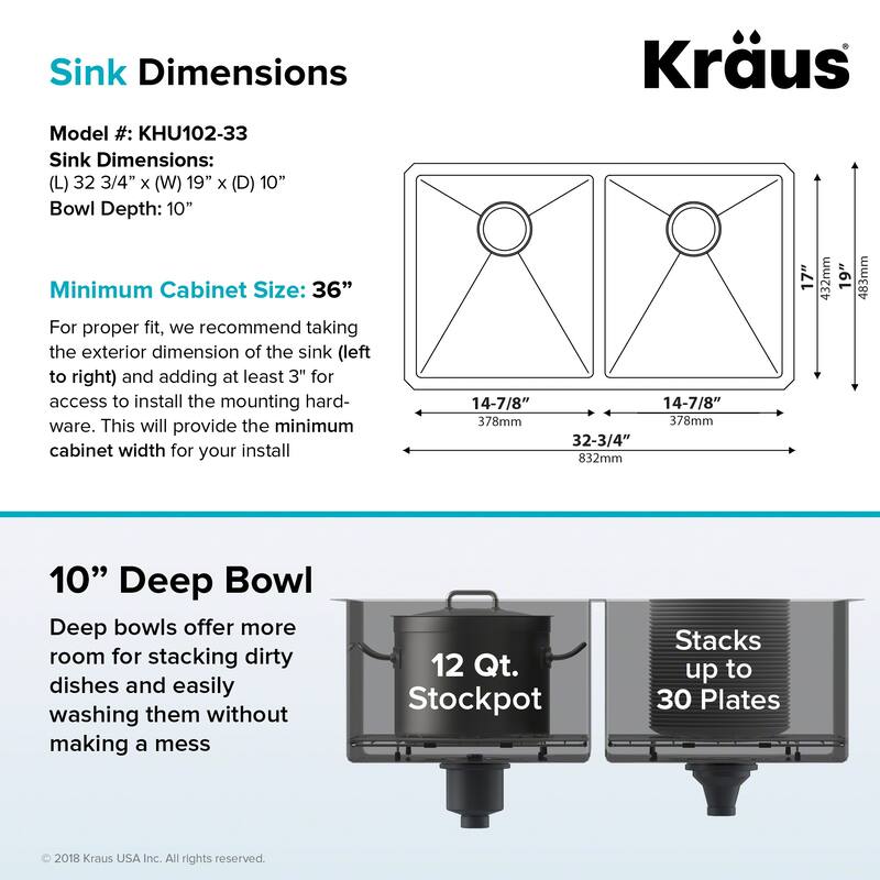 KRAUS Standart PRO Stainless Steel 33 in 50/50 Undermount Kitchen Sink