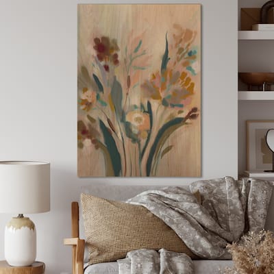 Designart 'Wild Flowers In Faded Vintage Colours VII' Floral Wood Wall Art - Natural Pine Wood