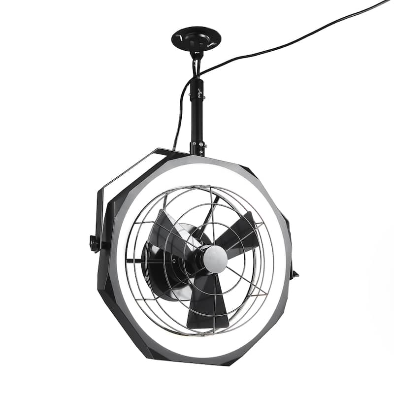 20" Industrial Black Integrated LED Caged Ceiling Fan Wall Mounted Fan with Light