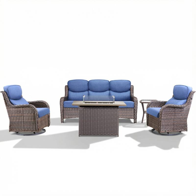 Pocassy Outdoor Fire Pit with Sofa Swivel Chairs Conversation Set