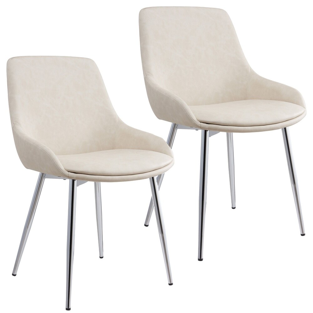 Overstock Set of 2 Ivory and Silver Contemporary Side Chairs 32.75 inch (Off-White)