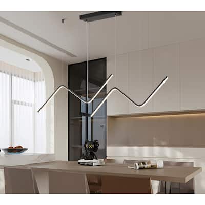 Modern Black Wave LED Linear Alloy Minimalist Pendant Light, Modern Dining Room Style - N/A