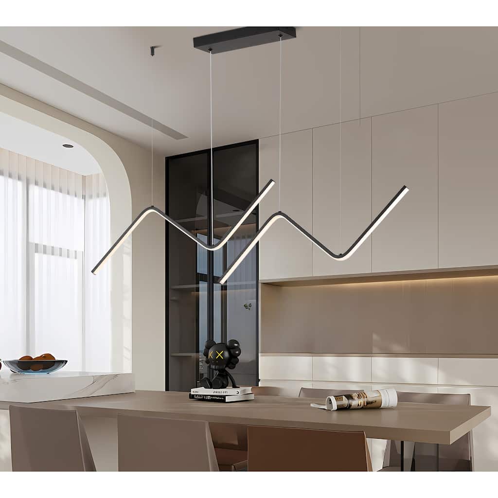Modern Black Wave LED Linear Alloy Minimalist Pendant Light, Modern Dining Room Style