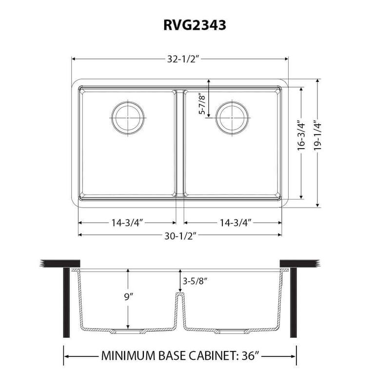 Ruvati 32-inch Undermount Workstation Granite Composite Quartz Kitchen Sink 50/50 Double Bowl - Midnight Black - RVG2343BK