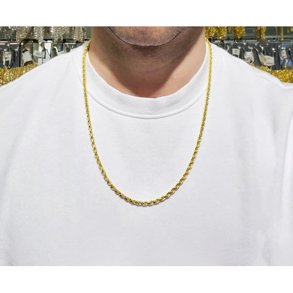 14k Yellow Gold Over Silver 4mm Rope Diamond Cut Braided Twist 925 Necklace Chain Gold Chain For Men Women Made In Italy On Sale Overstock 15390828