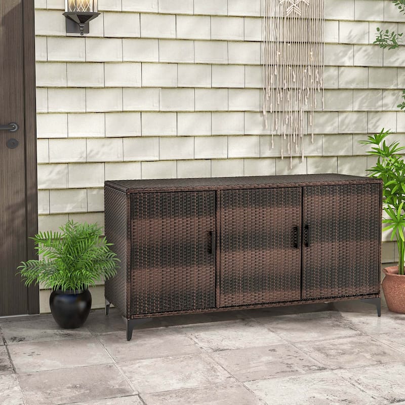 Costway 84 Gallon 3-Door Patio Wicker Storage Cabinet Deck Box with - See Details