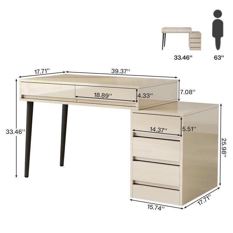 Reversible Computer Desk with 5 Drawers