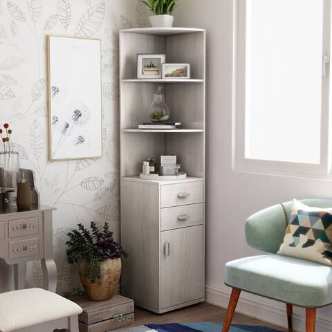 Furniture of America Colvain Modern 3-shelf Corner Bookcase with Door