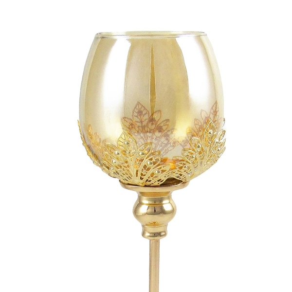 Gold Glass Leaf Goblet Votive Cup Candle Holder Centerpiece On