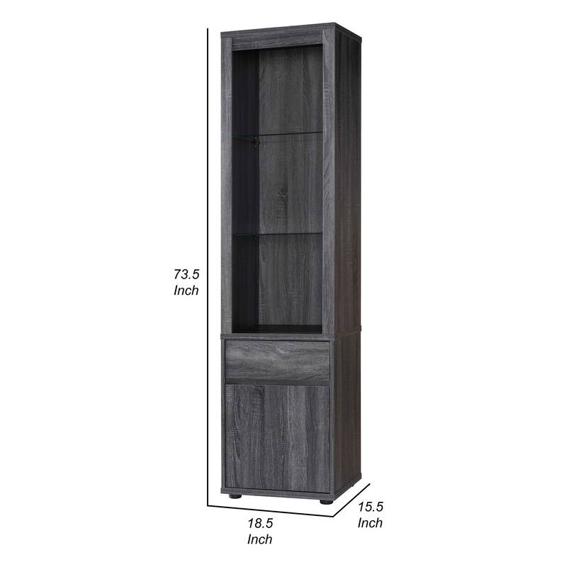 Wooden Curio Cabinet with 2 Glass Shelves and Cabinet, Gray