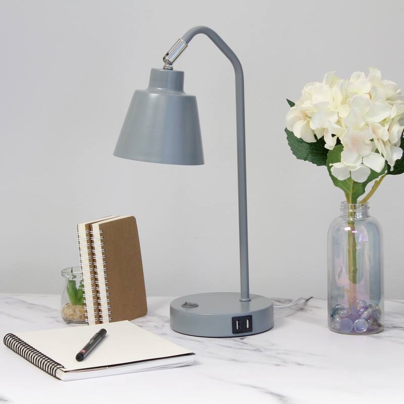 Adjustable Desk Task Lamp with Dual USB Ports - 16" - Gray