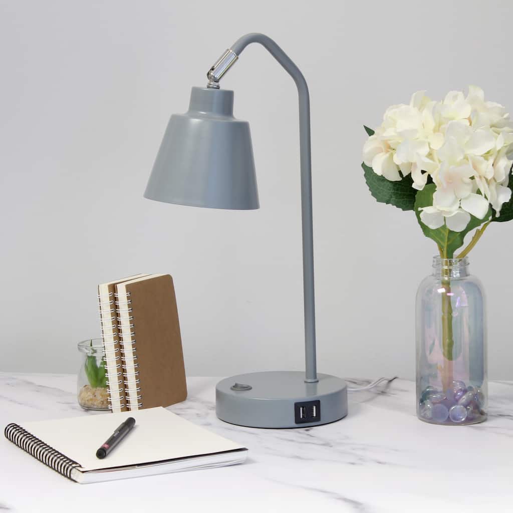 Adjustable Desk Task Lamp with Dual USB Ports - 16" - Gray